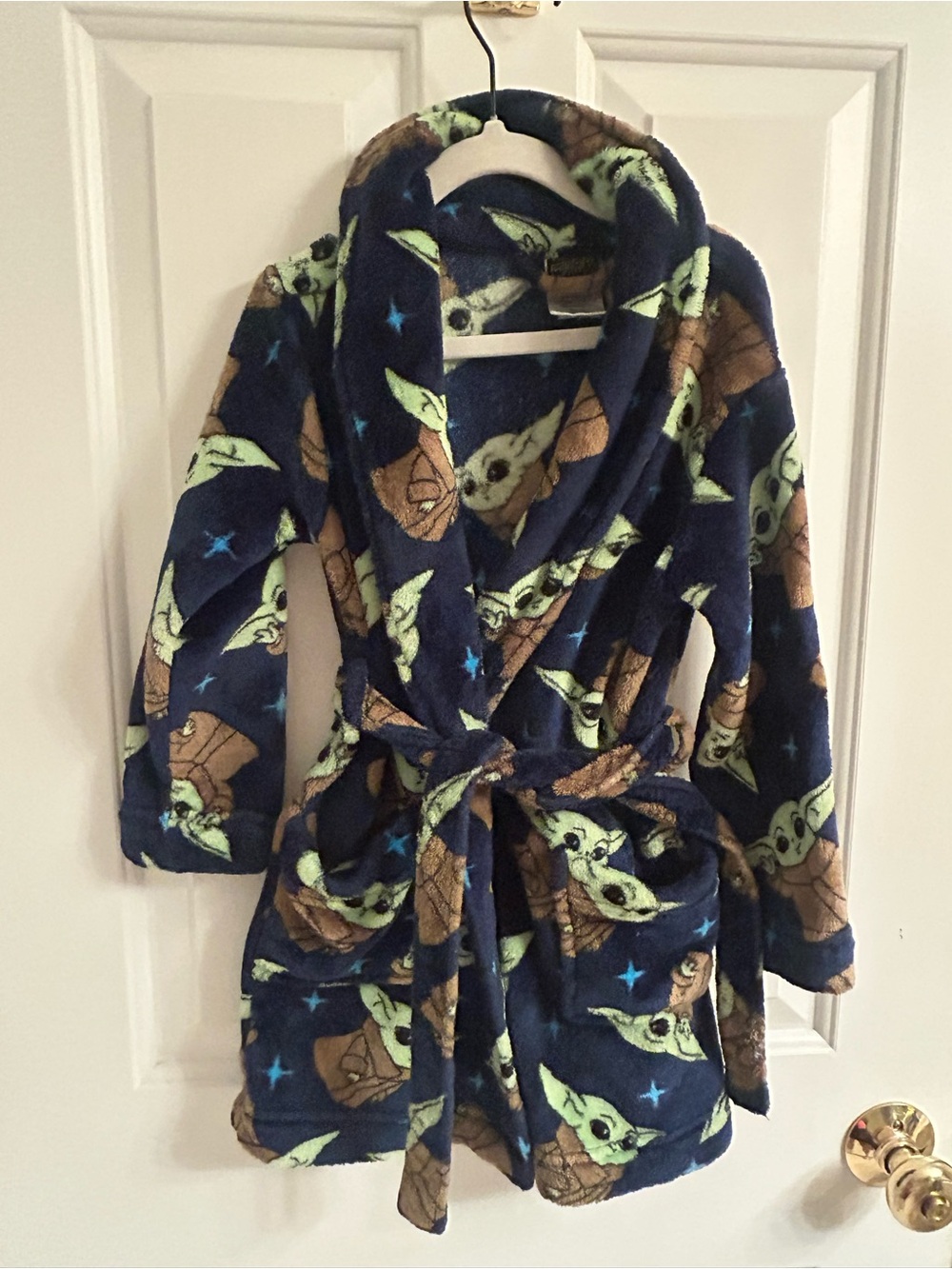 Boys Star Wars Navy Blue & Green Fleece Robe with Character Print